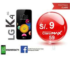 LG K4, en S&#x2f; 9 en plan postpago Claro MAX 59 WhatsApp992955471